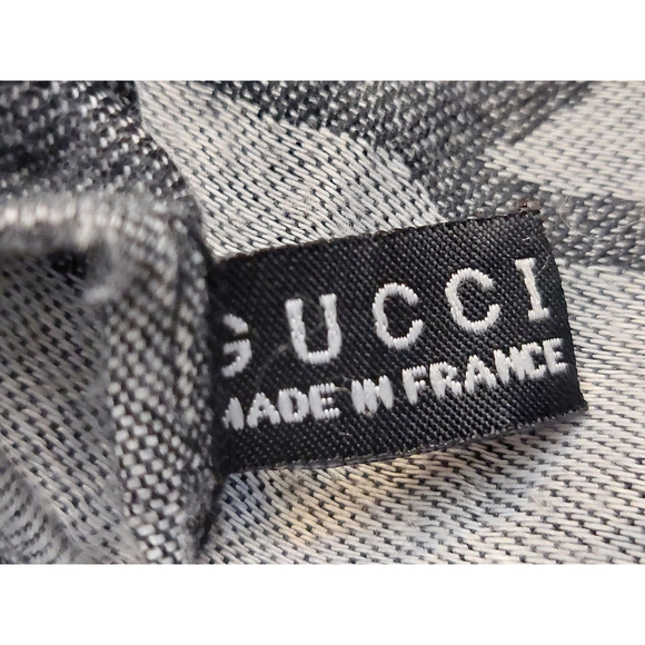 Gucci Black Gray GG Logo Print Red & Green Stripe Cashmere Silk Scarf Pre-owned - Picture 16 of 16